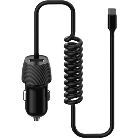 Ładowarka samochodowa USB-A 3,4A + kabel USB-C 15W PLATINET SPIRAL czarna (45483)