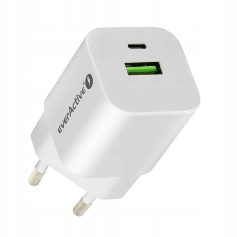 Ładowarka sieciowa 230V EVERACTIVE SC-390Q 1xUSB-C + 1xUSB 3A biała