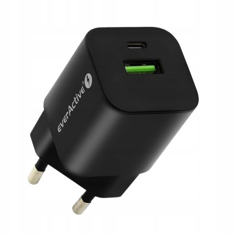 Ładowarka sieciowa 230V EVERACTIVE SC-390QB 1xUSB-C + 1xUSB 3A czarna