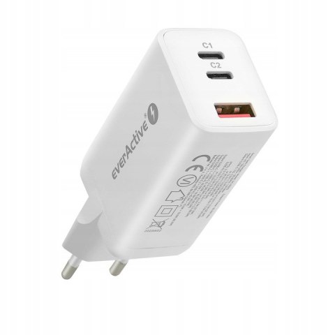 Ładowarka sieciowa 230V EVERACTIVE SC-650Q 1xUSB 3A + 2xUSB-C 3,25A 65W biała