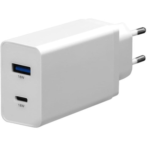 Ładowarka sieciowa 230V PLATINET 1xUSB-A + 1xUSB-C 5V/3A 9V/2A 12V/1,5A 18W biała (45480)