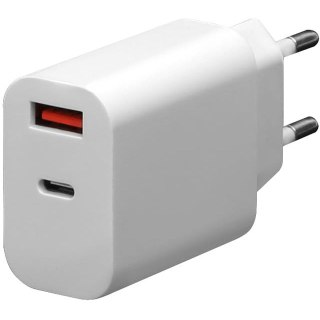 Ładowarka sieciowa 230V PLATINET 1xUSB-A 5V/2,4A + 1xUSB-C 5V/3A 9V/3A 12V/3A 30W biała (45481)