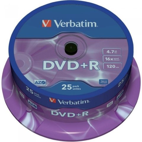 Płyta DVD+R 4,7GB VERBATIM cake (25szt) 16x Matt Silver 43500