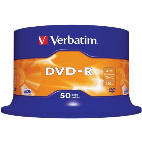 Płyta DVD-R 4,7GB VERBATIM cake (50szt) 16x Matt Silver 43548