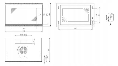 Szafa rack 19" STALFLEX 6U 350mm + półka + maskownica czarna (RC19-6U-350GBZ-LIGHT)