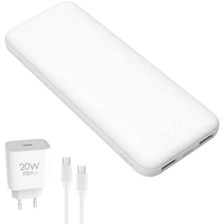 Powerbank 10000mAh + ładowarka sieciowa 230V USB-C 20W + kabel USB-C -> USB-C 1m PLATINET biały (45998)