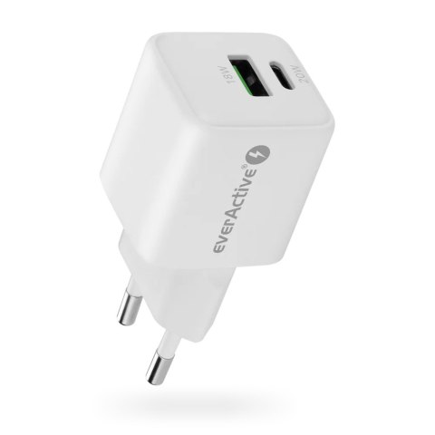 Ładowarka sieciowa 230V EVERACTIVE SC-330Q 1xUSB-A + 1xUSB-C 20W biała