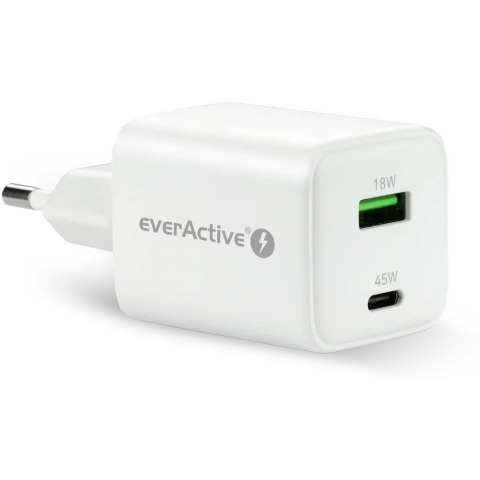 Ładowarka sieciowa 230V EVERACTIVE SC-450Q 1xUSB-A + 1xUSB-C 45W biała