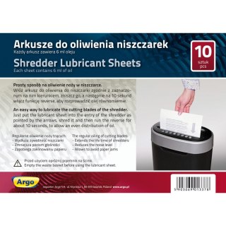 Arkusze do oliwienia ostrzy niszczarek ARGO 10szt (130110)