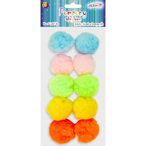 Pompony akrylowe mix kolorów 5cm 10szt. POM-203 ALIGA