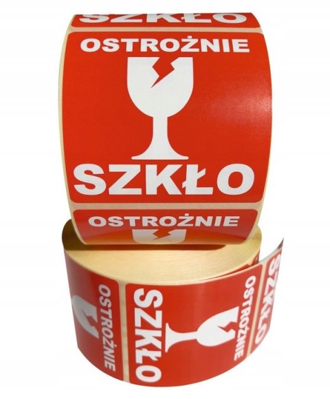 Etykieta ostrzegawcza "OSTROŻNIE SZKŁO" 77x77mm papierowa na roli (1000szt) BULK