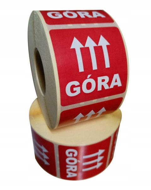 Etykieta ostrzegawcza "GÓRA" 77x77mm papierowa na roli (1000szt) BULK