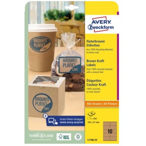 Etykiety ekologiczne brązowe 105x57mm (25 arkuszy= 250sztykiet) L7108-25 AVERY ZWECKFORM