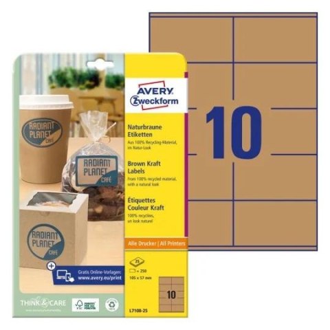 Etykiety ekologiczne brązowe 105x57mm (25 arkuszy= 250sztykiet) L7108-25 AVERY ZWECKFORM