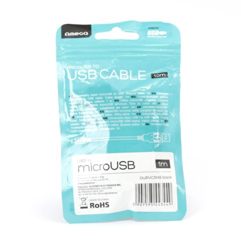 Kabel USB-A -> microUSB 1m 2A czarny OMEGA BAJA (44344)