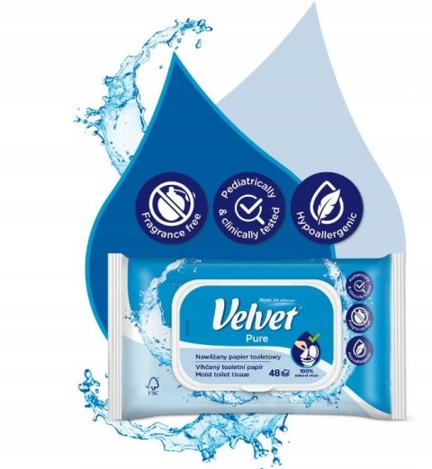 Papier toaletowy VELVET (48 listków) nawilżany Pure