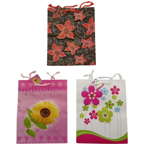 Torebka prezentowa 26x33x13cm 3D kwiaty ROZETTE