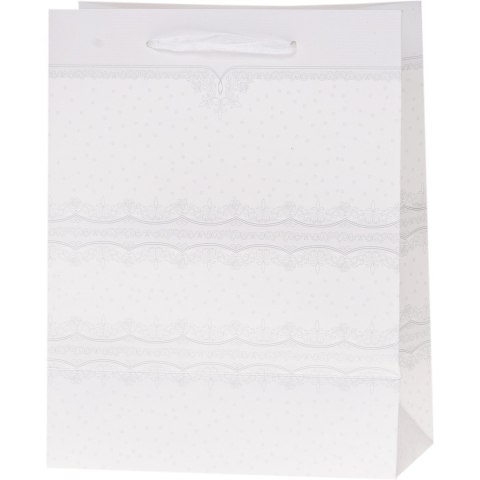 Torebka prezentowa 31x44x12cm Lux Biała z brokatem ROZETTE
