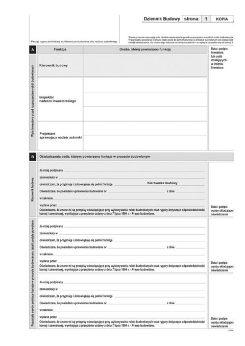 603-S11 Dziennik budowy (10kpl.) A4 oryginał + kopia Michalczyk i Prokop
