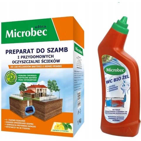 Microbec zestaw: Microbec ULTRA 1kg zapach cytryny - preparat do szamb + Microbec WC Bio Żel 500ml BROS