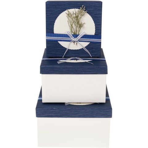 Zestaw pudełek ozdobnych KWADRAT WRZOS/BLUE (3szt) ROZETTE