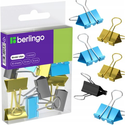 Klipy biurowe do papieru 19mm 10szt. niebieskie złote i srebrne 330195 BERLINGO