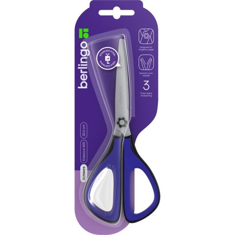 Nożyczki 20cm Easycut 400 soft grip 3D niebieskie 334934 BERLINGO