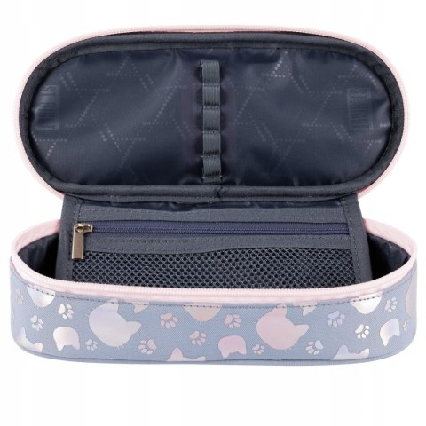 Piórnik szkolny w kotki Saszetka pastelowa PC-01 SILVER CATS St.Majewski