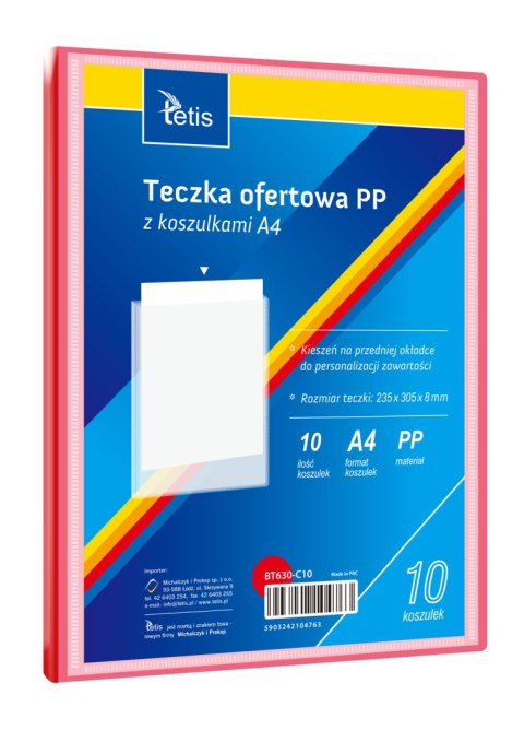 Teczka ofertowa A4 PP 10 koszulek CZERWONA BT630-C10 TETIS