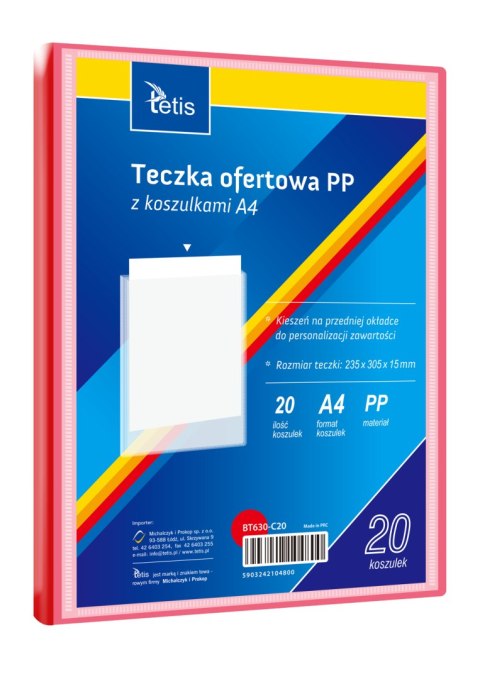 Teczka ofertowa A4 PP 20 koszulek CZERWONA BT630-C20 TETIS