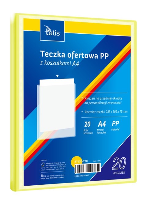 Teczka ofertowa A4 PP 20 koszulek ŻÓŁTA BT630-Y20 TETIS