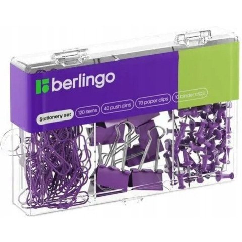 Zestaw 40 pinezek 70 spinaczy 10 klipów fioletowy 353632 BERLINGO