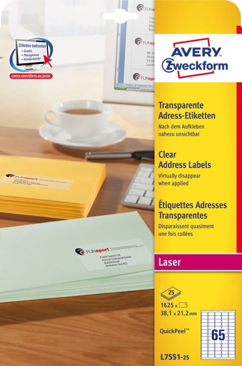 Etykiety 38,1x21,2 L7551-25 (25 arkuszy) laser AVERY ZWECKFORM
