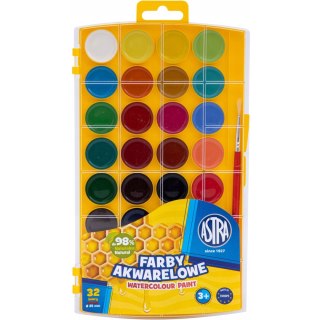 Farby akwarelowe szkolne zestaw 32 kolory + pędzelek 302023002 ASTRA