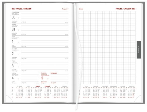 Kalendarz A5 Aluminium STANDARD tygodniowy z notesem p.biały 237 A5TNB czarny Wokół Nas
