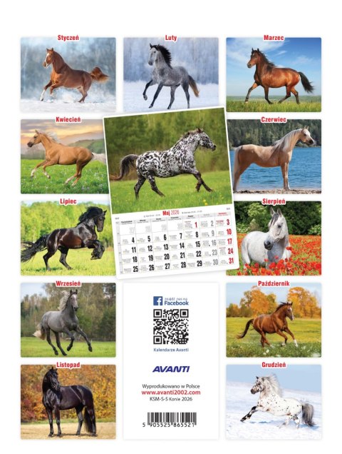 Kalendarz ścienny mały KONIE KSM-S-5 AVANTI