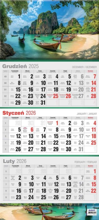 Kalendarz ścienny trójdzielny płaski KTT AVANTI