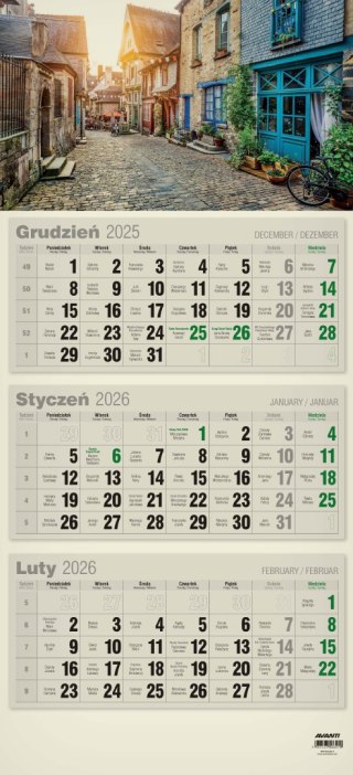 Kalendarz ścienny trójdzielny płaski KTT EKO AVANTI
