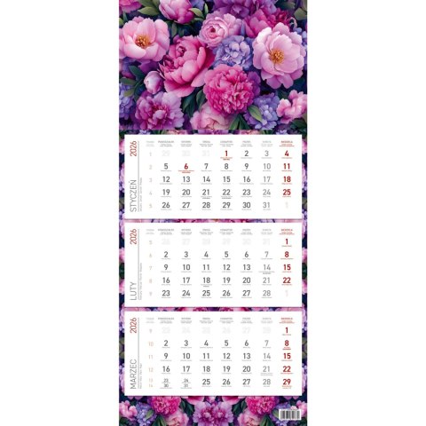 Kalendarz trójdzielny ekonomiczny KWIATY 2026 KS045B Wokół Nas