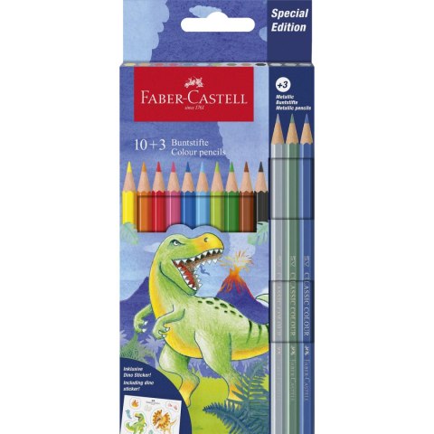 Kredki sześciokątne 10 kolorów + 3kolory metaliczne edycja DINOZAURY 111213 Faber-Castell