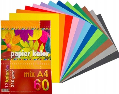 Papier A4 kolorowy mix 12 kol. 210g (60ark) KRESKA
