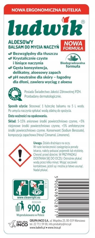 Płyn do naczyń LUDWIK 900g balsam aloesowy