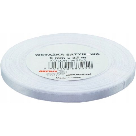 Wstążka satynowa 6mm/32m biała ws6-1 BREWIS