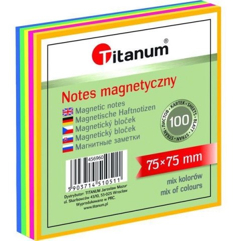 Bloczek magnetyczny - elektrostatyczny mix kol. neonowy 75x75mm 100k. 456960 TITANUM