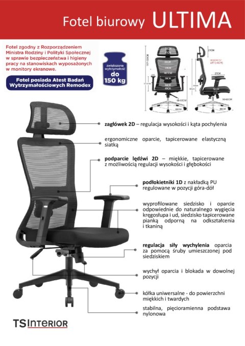 Fotel biurowy obrotowy ergonomiczny ULTIMA TS INTERIOR
