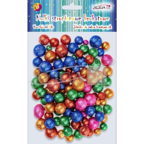 Kulki styropianowe brokatowe mix kol. rozmiar 8,10,15,20mm op. 110szt. KSB-1879 ALIGA
