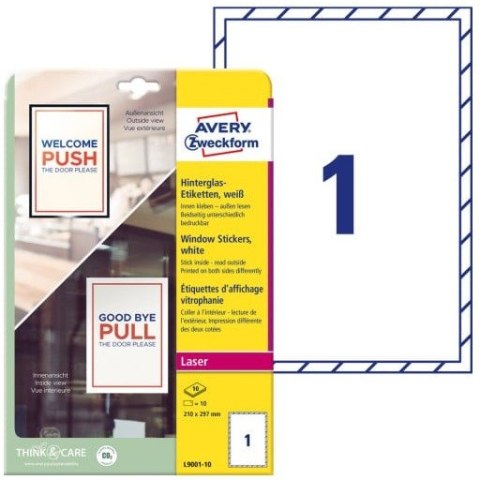 Naklejka na okno A4 210x297mm (10 arkuszy) dwustronna L9001-10 AVERY ZWECKFORM