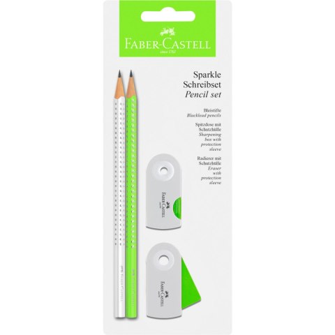 Ołówek SPARKLE SLEEVE biały/noen zilony + temperówka+gumka blister 218488 Faber-Castell