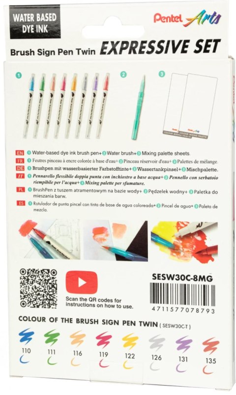 Pisak BRUSH SIGN PEN TWIN MANGA kpl.8szt. SESW30C-ST8MGPL PENTEL