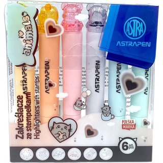 Zakreślacze ze stempelkami ASTRAPEN Animals Choco 6kol. 208025902